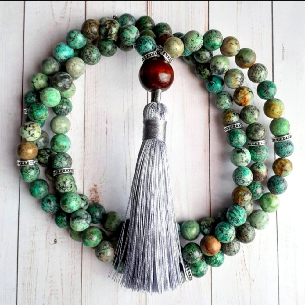 108 African Turquoise Mala Necklace